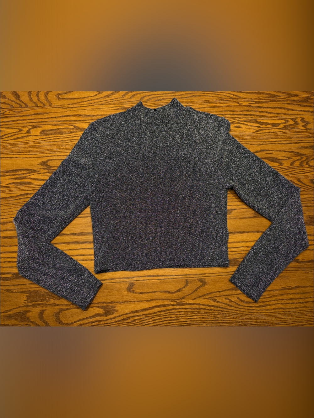 Divided Sparkle Long Sleeve Top in Metallic Black/Silver